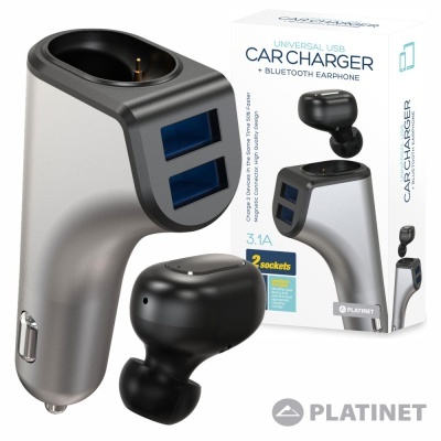 Carregador USB para carro com auricular Bluetooth e embalagem