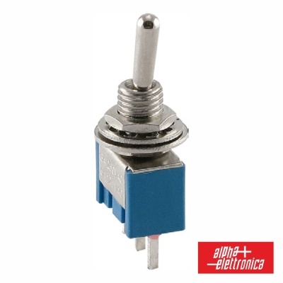 Interruptor de alavanca azul e metálico com selo ALPHA-elettronica