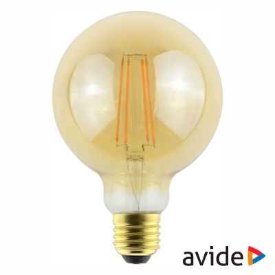 Lâmpada LED esférica com vidro amarelo e base dourada