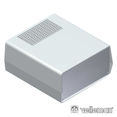 Caixa eletrónica cinza com ventilação em alumínio