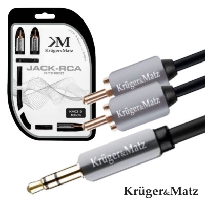 Cabo Jack-RCA stéreo Krüger&Matz com conectores prateados e cabo preto