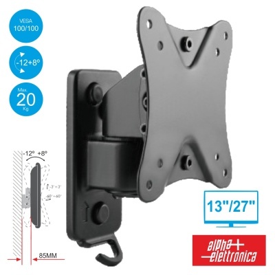 Suporte de parede preto para monitor ou TV com ajuste de inclinação e rotação