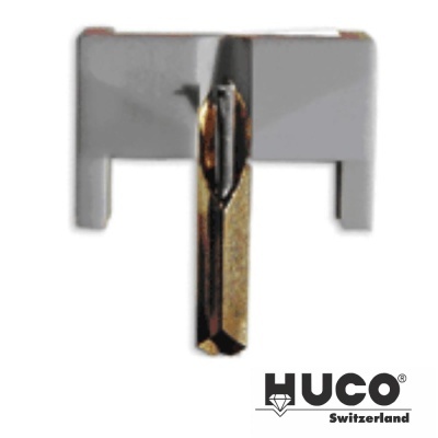 Lâmina de corte para tesoura metálica com base branca e logotipo HUCO Switzerland