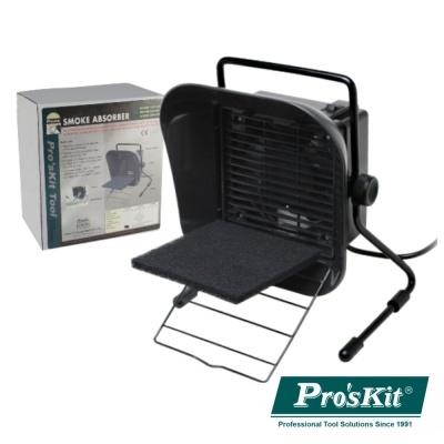 Absorvedor de fumo Pro'sKit em metal preto com filtro de espuma e embalagem