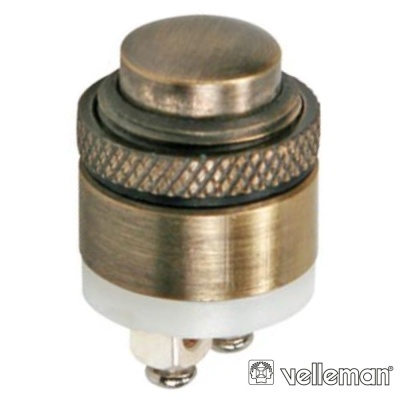 Botão metálico arredondado com textura cruzada e base branca