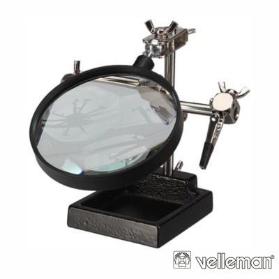 Suporte para soldagem com lupa e base preta da marca Velleman
