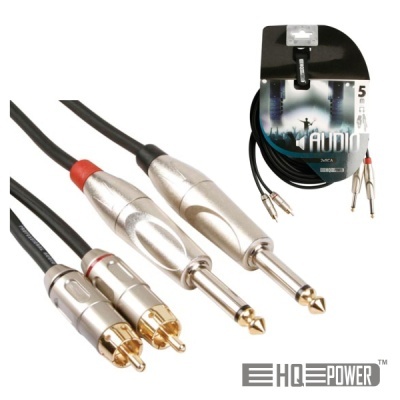 Cabos áudio HQ Power com fichas RCA e jack 6,35 mm em fundo branco