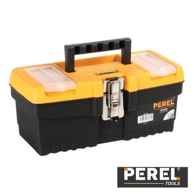 Caixa de ferramentas PEREL amarela e preta com alça e fecho metálico