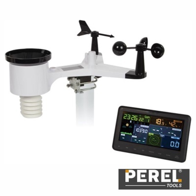Sensor meteorológico branco e preto com visor digital PEREL