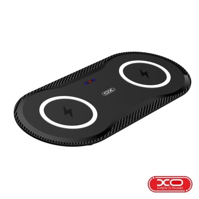 Carregador sem fios duplo preto com indicadores LED