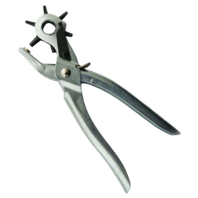 Alicate perfurador metálico prateado com rotor preto