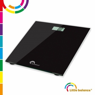 Balança digital preta com ecrã LCD e logo Little balance
