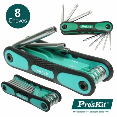 Conjunto de 8 chaves hexagonais dobráveis Pro'sKit preto e verde