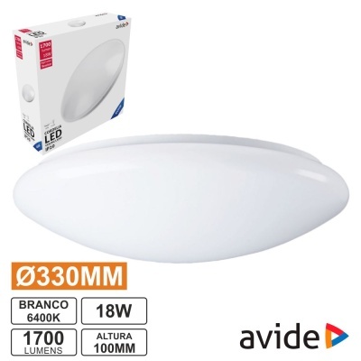 Luminária de teto redonda branca com embalagem da marca avide