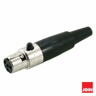Conector XLR fêmea preto e metal com logo JOIN