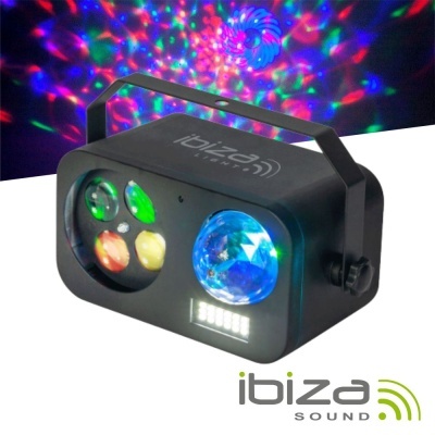 Luz de discoteca Ibiza Sound com projeção colorida e alça preta
