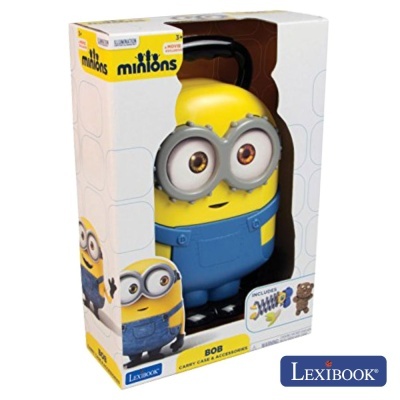 Embalagem com figura dos Minions amarela e azul, texto Lexibook e Bob