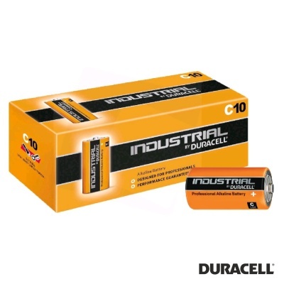 Pilhas alcalinas Duracell Industrial C10 em caixa laranja e preto