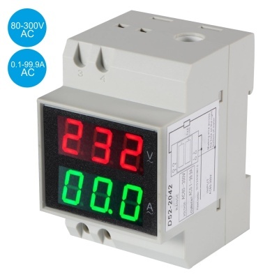 Voltímetro e amperímetro digital para montagem DIN com visor LED vermelho e verde