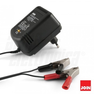 Carregador preto com pinças vermelha e preta, logotipo JOIN