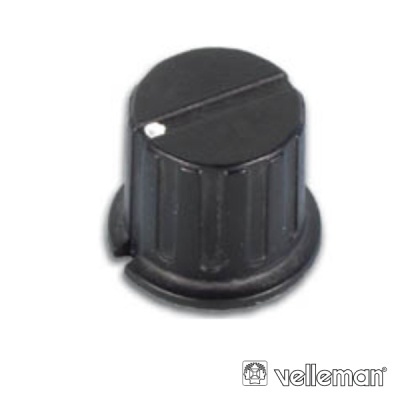 Botão rotativo preto em plástico com linha branca indicadora