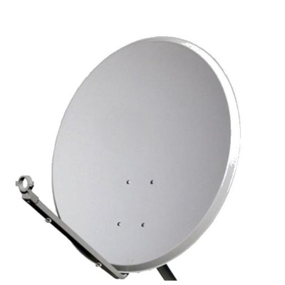 Antena parabólica cinza clara com suporte preto