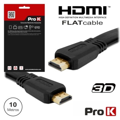 Cabo HDMI preto Pro K com 10 metros e embalagem vermelha e preta