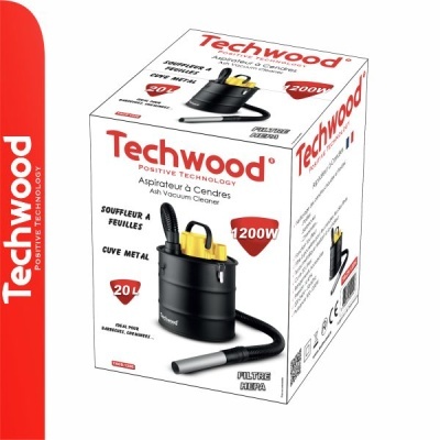 Caixa de aspirador a cinzas Techwood com tubo e cabo preto e vermelho