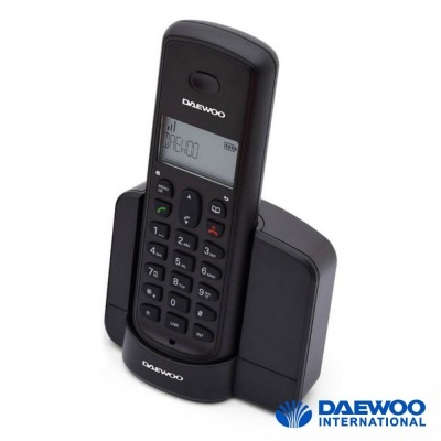 Telefone fixo sem fios Daewoo preto com ecrã e teclado numérico