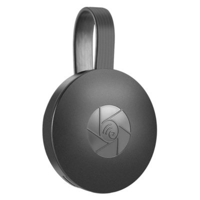 Dispositivo eletrônico redondo preto com alça flexível