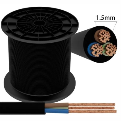 Fio elétrico preto tripolar em carretel, cobre e isolamentos coloridos