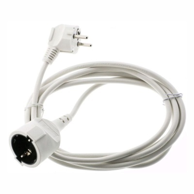 Extensão elétrica branca com ficha macho e ficha fêmea