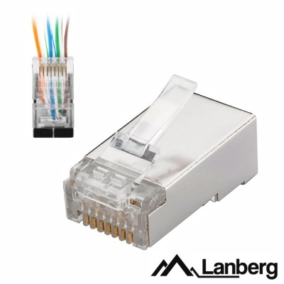 Conector RJ45 blindado metálico com clipe transparente para cabos de rede