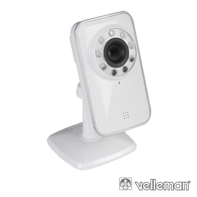 Câmara de vigilância branca com leds e base quadrada