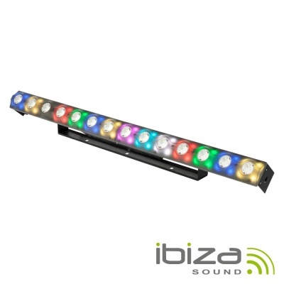 Barra de luz LED multicolorida com lentes redondas em base preta