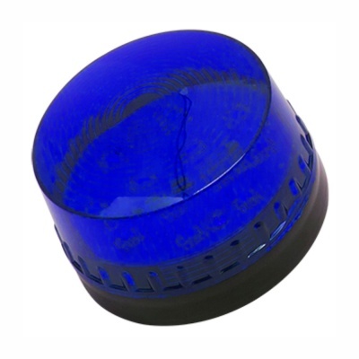 Luz azul redonda com base preta