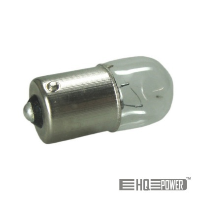 Lâmpada incandescente pequena com base metálica prateada e bulbo de vidro