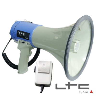 Megafone LTC Audio azul e cinza com microfone separado
