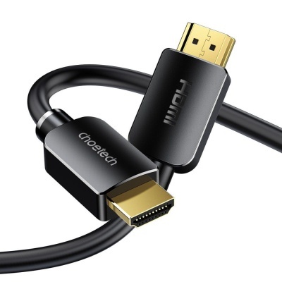 Cabo HDMI preto com conectores banhados a ouro e marcas visíveis