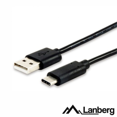 Cabo USB preto com conector USB tipo A e USB tipo C com logótipo Lanberg