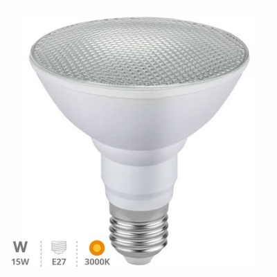 Lâmpada LED PAR30 15W E27 3000K com difusor texturizado e corpo branco