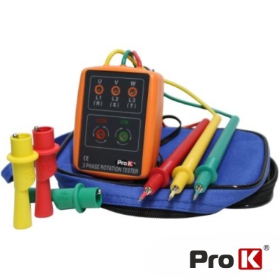 Teste de rotação trifásico Pro K com conectores coloridos e estojo azul