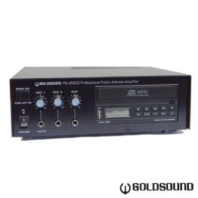 Amplificador profissional Goldsound PA-450CD preto com botões e leitor CD