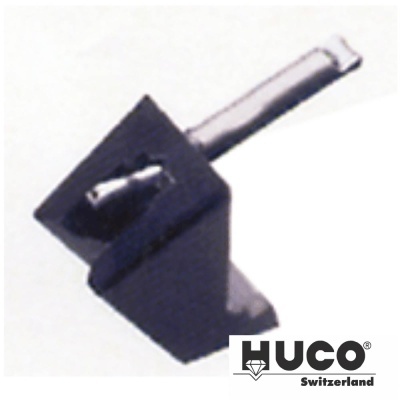Agulha de toca-discos LUCO em suporte preto com logótipo LUCO Switzerland