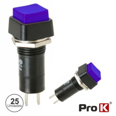 Botão de pressão preto com parte superior quadrada roxa, 25 unidades, Pro K