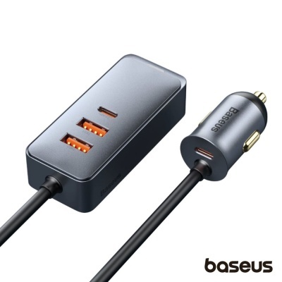 Carregador de carro Baseus cinza escuro com portas USB laranja