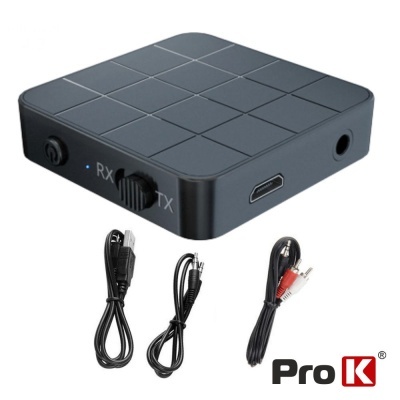 Dispositivo eletrônico preto quadrado com três cabos e logotipo Pro K