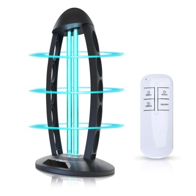 Lâmpada desinfetante ultravioleta UV preta com controlo remoto branco