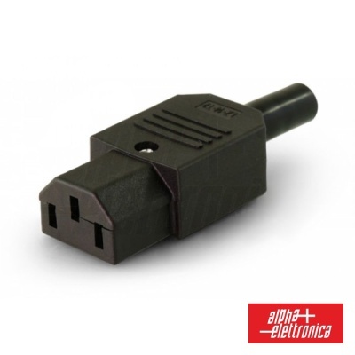 Adaptador de tomada elétrico preto com logo alpha elettronica