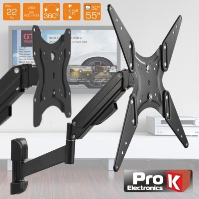 Suporte de montagem de parede preto para dois ecrãs em ambiente interior moderno